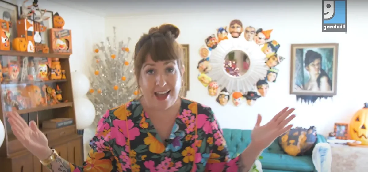 Jennifer Perkins in her Halloween-decorated living room